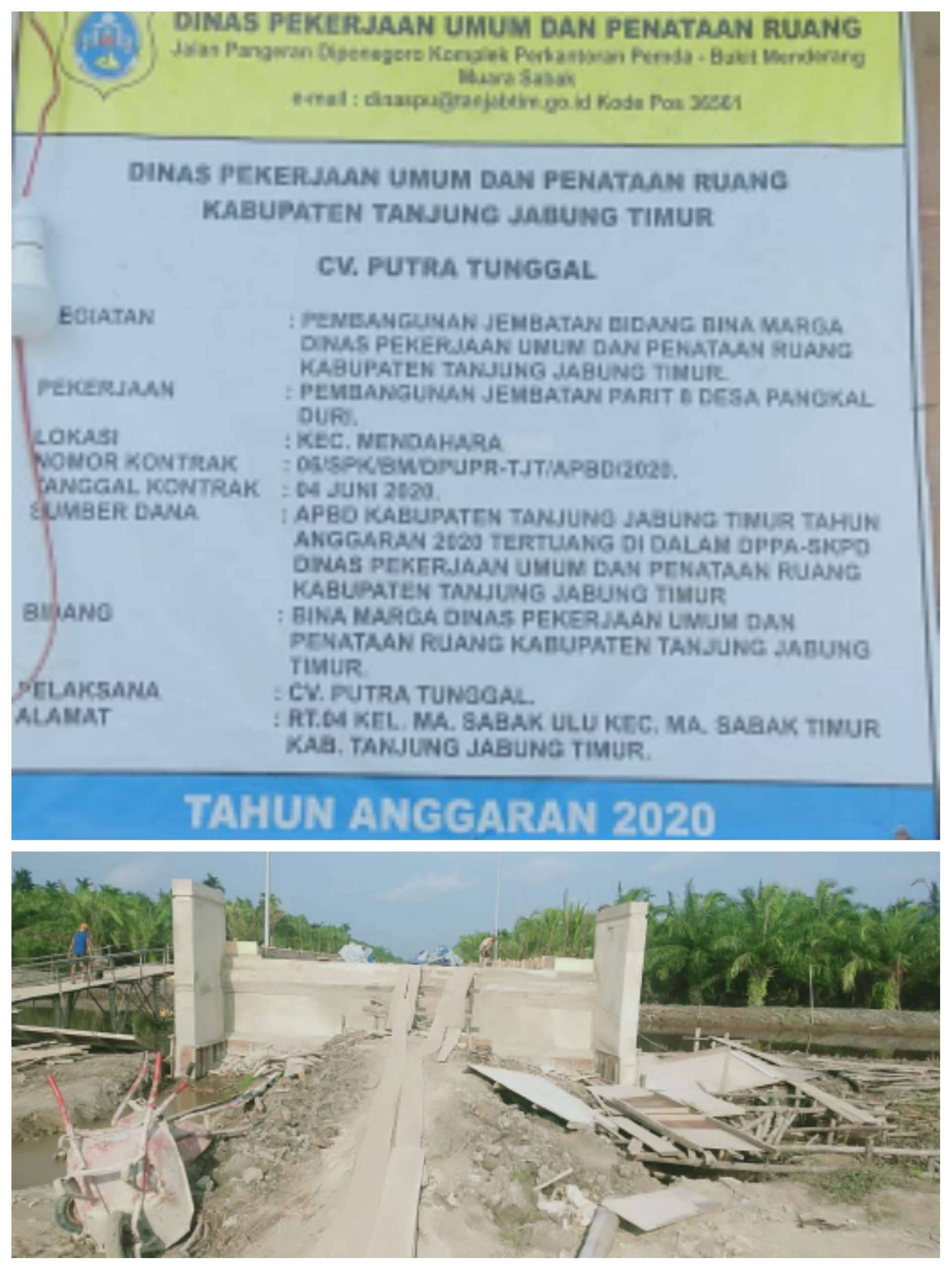 Pembangunan Jembatan Parit 8 Pangkal Duri Kecamatan Mendahara Diduga Tidak Transparan